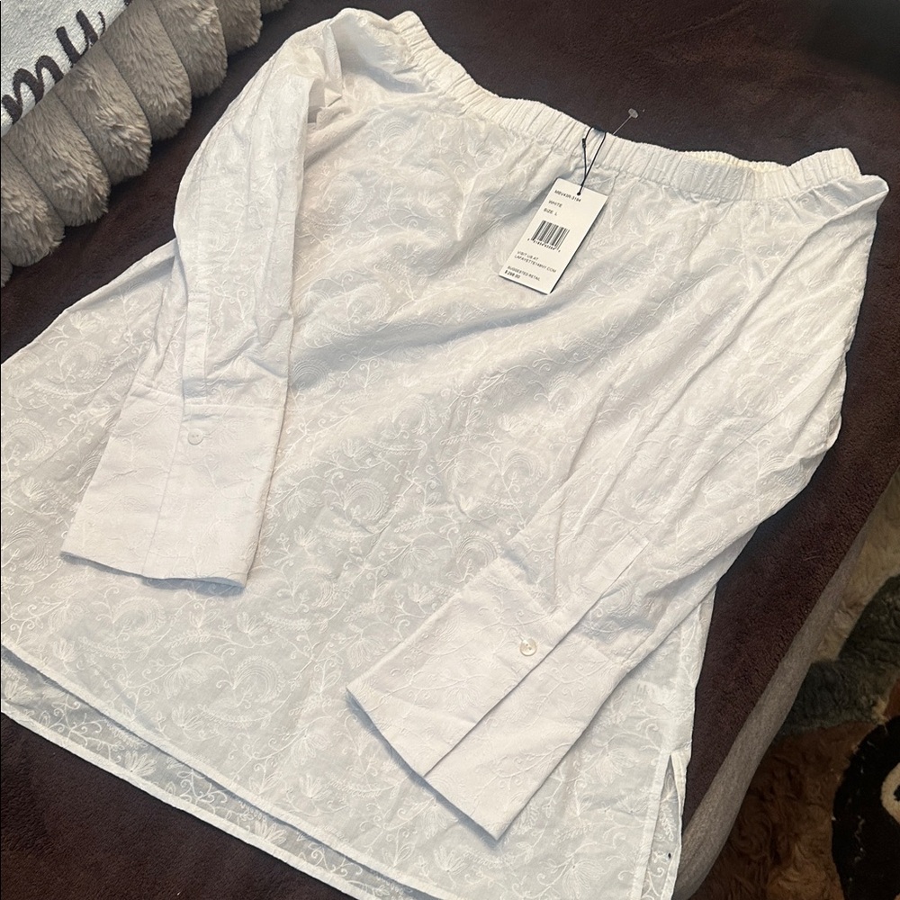 🌸NWT Layfayette 148  New York White Beautiful   Blouse L💕 $298